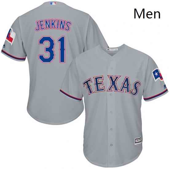 Mens Majestic Texas Rangers 31 Ferguson Jenkins Grey Flexbase Authentic Collection MLB Jersey